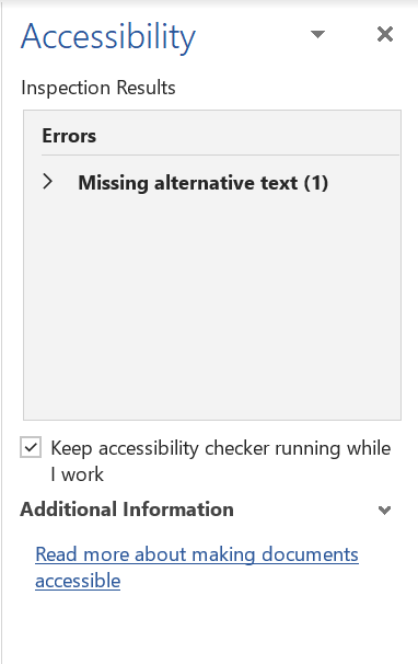 screenshot of the accessibility checker