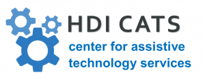 The HDI cats features two interlocking gears and HDI CATS in bold lettering. Below states center for assistant technology services.